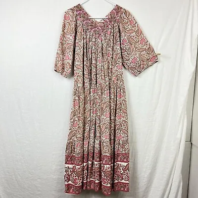 90s Mervyns Tiered Floral Maxi Dress Mumu Womens M Cottage Paisley Prairie Pink • $36.12