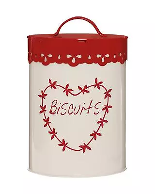 Elegant Red And Cream Anglaise Biscuit Canister Airtight Metal Tin 21cm • £23