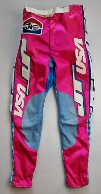 Vintage JT RACING USA Motocross BMX  Pants 28  Pink Blue Finland 1980s Bad Girl • $177.93