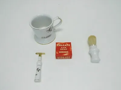 Vintage SMC Shaving Mug With Brush Razor Holder Ducks Gold Tone Trim And Soap • $59.95