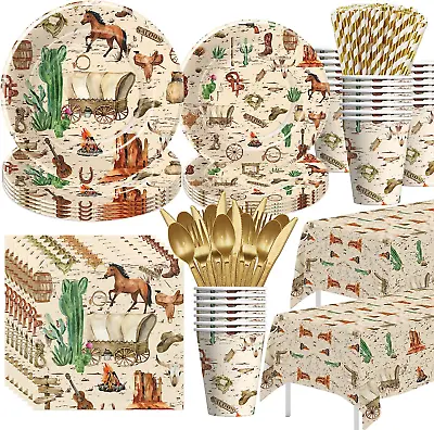 Western Cowboy Party Decorations Tableware For Birthday & Baby Shower - Wild Wes • £40.49