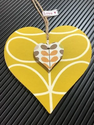 £5.99 • Buy Handmade Using ORLA KIELY Linear Stem XL Hanging Heart 12cm & 3cm Retro