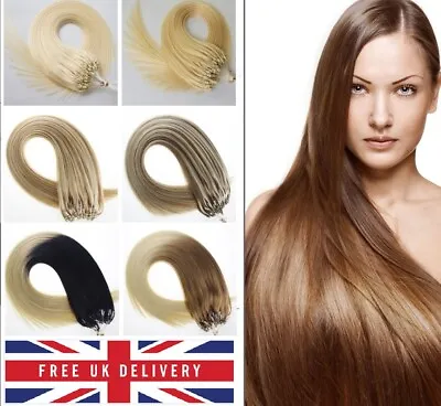 8A 100G 14 -24  Double Drawn Micro Loop Ring Beads Human Hair Extensions 1g UK • £27