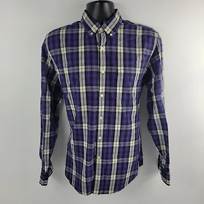 J Crew Q56 Tailored Mens Long Sleeve Button Down Shirt M Plaid Purple • $7.89