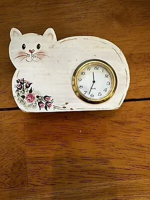 Vintage Hand Painted Small Wooden Cat Clock • $18.84