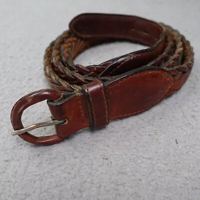 Vintage Woven Braided Dark Brown Leather Belt Mens Covered Buckle 44-46 Fits • $14.47