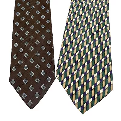 Lot 2 Vintage Abercrombie & Fitch Silk Tie  Geometric Dark Brown Blue Green Gold • $26.98