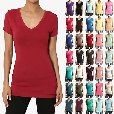 $11.99 • Buy TheMogan Basic Plain Short Sleeve V-NECK T-SHIRTS Cotton Stretch Long Tee S~XL