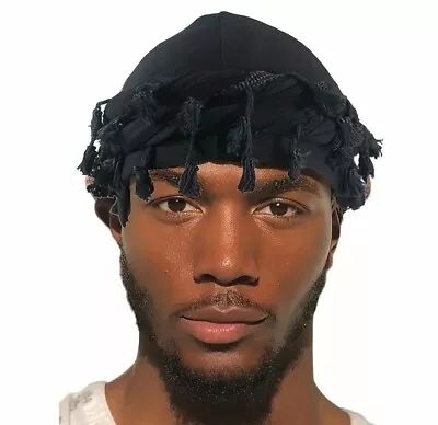 Turban / Durag Men Satin Silk Lined Elastic Halo Head Wrap Head Scarf Tassels! • $19.99