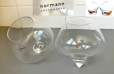 Original NORMANN Copenhagen Denmark ROCKING COGNAC SNIFTER GLASSES X 2 - Signed • $39