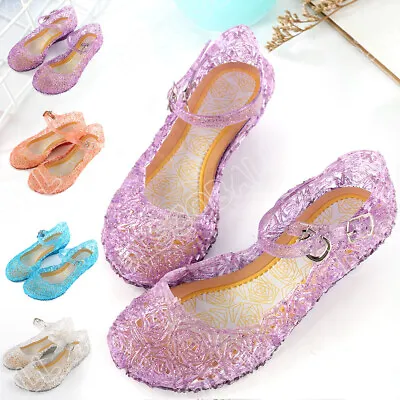 Kids Girls Sandals Jelly Shoes Frozen Princess Cosplay Fancy Dress Up Party Gift • £6.64