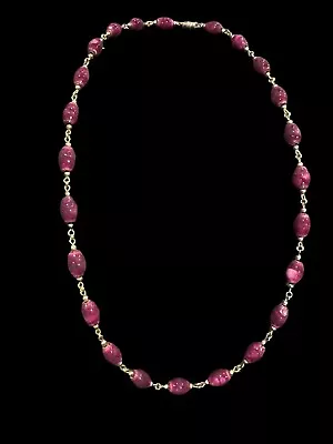 Vintage Deep Violet Purple Glass Twirl Bead Necklace Gold Accents • £61.76