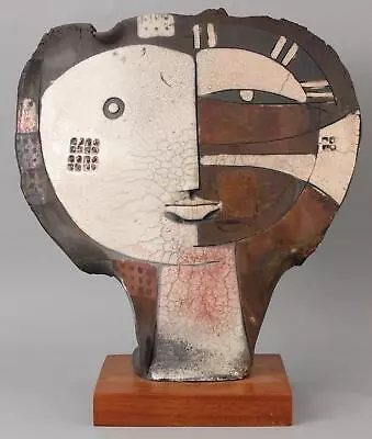 Authentic DOUG DELIND American Abstract Face Raku Fired Ceramic Sculpture NR • $32.99