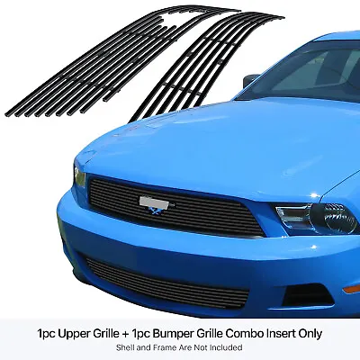 Fits 2010-2012 Ford Mustang V6 Stainless Steel Black Billet Grille Insert Combo • $115.99