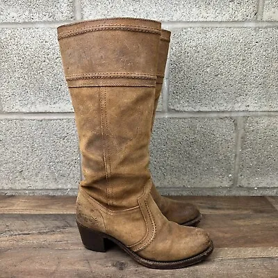 Frye Jane Stitch Oiled Suede Leather Boots Distressed Women’s Size 8.5 • $49.95