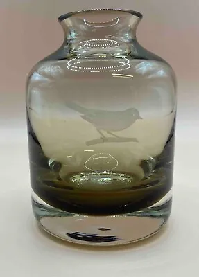 Caithness Glass Inkwell Shaped Vase (with Etched Bird) • £10