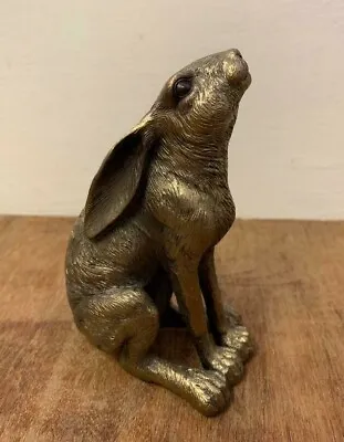 Cold Cast Bronze Reflections Moon Gazing Hare Statue Ornament Sculpture 28617 • £9.99