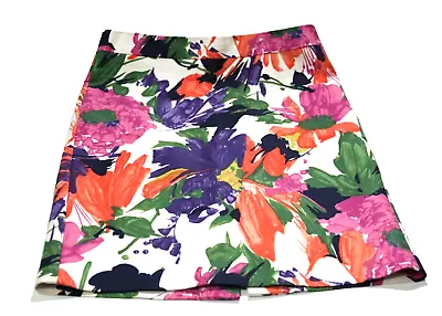 J Crew No 2 Pencil Skirt Floral Multi Color Lined Women Size 2 Cotton Spandex • $12