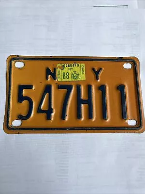 1988 New York NY Motorcycle License Plate 🏍️ W/Sticker Vintage Tag # 547 H 11 • $19.95