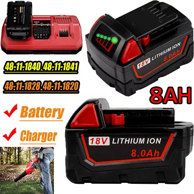 1-2PACK 8.0Ah Battery/Dual Charger For Milwaukee M18 Extended Battery 48-11-1890 • $28.99