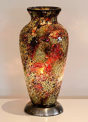 Gold & Crimson Glass Mosaic Vase Lamp Light Lighting Gift Home Table Light • £49.99