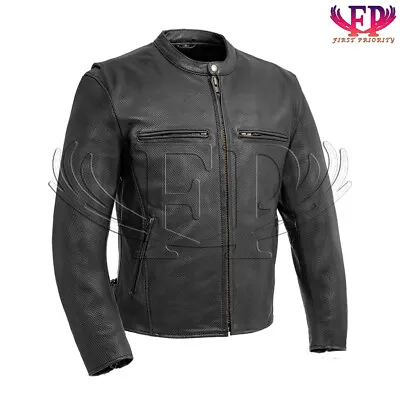Turbine Men's Biker Perforated Leather Jacket & Men's Fashion Leather Jacket • $79.20