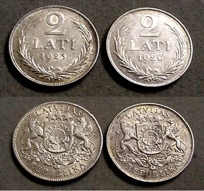 Circulated 1925 & 1926 Latvia 2 Lati Silver Coins • $40