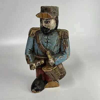 Vintage American Civil War Drummer Wooden Polychrome Folk Art Carving 8” Tall • $39.99