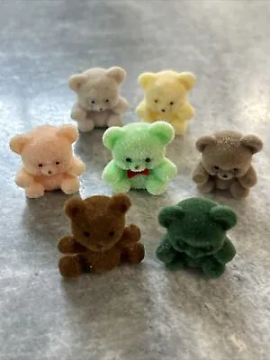 Vintage Miniature (1”) Flocked Fuzzy Teddy Bears (lot Of 7) • $10.01