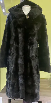 Genuine Mink  Fur Hooded Warm Coat Brilliant Black  Sz S/XS • $799.20