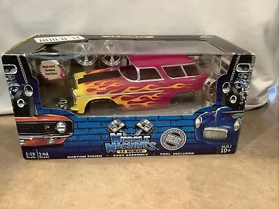 1/18 Muscle Machine Build-It Kit   1955 CHEVY NOMAD WAGON PINK W/YELLOW FLAMES   • $74.95