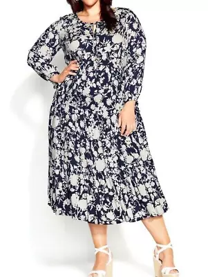 LORALETTE For City Chic Plus Size 16 Maxi Dress Navy White Tiered Floral Boho • $32.99