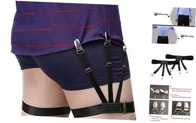 Mens Shirt Stays Upgrade Adjustable Elastic Garter Military Shirts Holder Black • $26.56