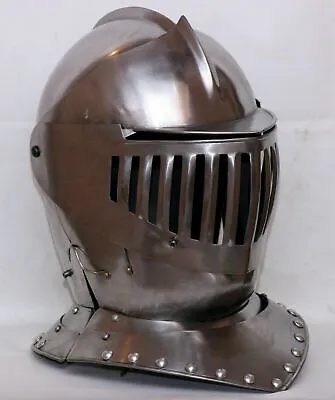 Medieval Steel Closed Armor Helmet Knight Warrior Bettle Helmet Costume 16GA • £217.65