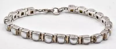 Vintage Sterling Silver & Abalone Mother Of Pearl Ladies Tennis Bracelet 6.75  L • $34