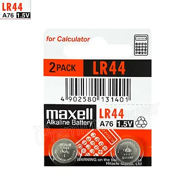 2 X Maxell Alkaline LR44 Batteries 1.5V A76 AG13 303 357 L1154 SR44 Pack Of 2 • $12.06