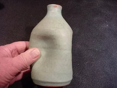 North Carolina Pottery  Pinch Vase-signed-Monticello? Excellent Aqua Glaze • $125