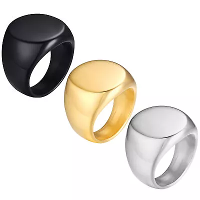 Polished Men Round Signet Biker Ring Gold Black Plated Stainless Steel Size 7-13 • $9.99