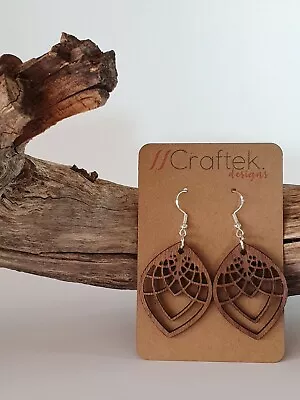 Wooden Earrings Laser Cut Delicate Leaf Design Drop/Dangle Style H7 • $20