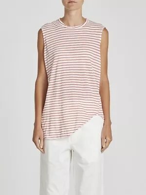 Bassike Undyed White Vintage Red Stripe Heritage Scoop Hem Tank Top XS RRP110 • $60