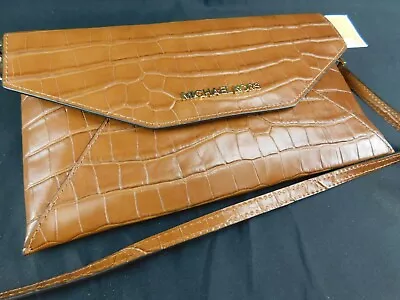 Michael Kors Medium Envelope Clutch Bag Embossed Leather WALNUT 35F9GTTC6E • $63.71