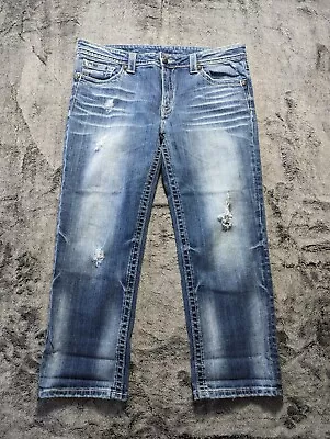 Miss Me Capri Jeans Women's Size 36 Medium Wash Distressed • $24.97