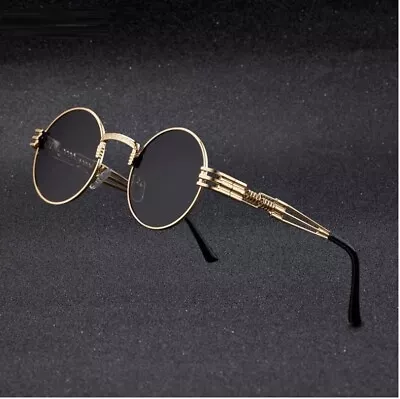 Men's Sunglasses Fashion Classic Vintage Retro Style Black Lens Round Gold Frame • $14.98