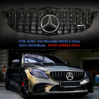 Black GTR Grille W/LED Emblem For Mercedes Benz W205 2015-2018 C200 C300 C350 • $80.73