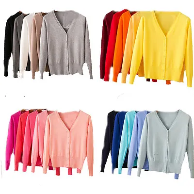 $17.42 • Buy Women Fake Cashmere Sweater Cardigan Thin Knit  Long Sleeve Tops V-neck Jumpers