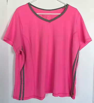 MADE FOR LIFE Hot Pink W/Gray Trim V-Neck SS Top Size XXL • $15