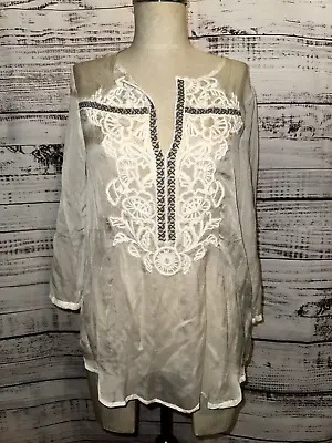 4 Love And Liberty Johnny Was Sheer Blouse White Silk Embroidered Size S • $35