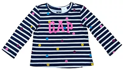 GAP Baby Girls Navy White Spotted Striped Long Sleeve T-Shirt 12-18 Months • £7.99