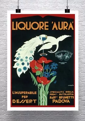 Liquore Aura Vintage Italian Liquor Advertising Poster Canvas Giclee 24x32 In. • $57.72