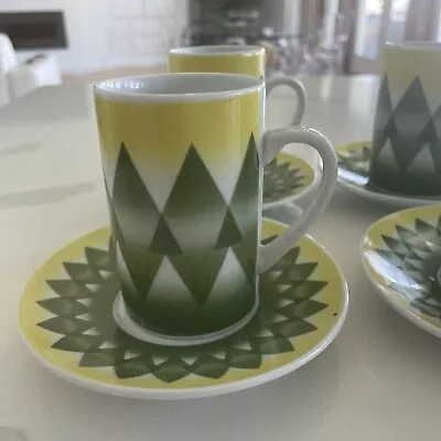 VNTG  Espresso Cups/saucers Al Saha Trading Riyadh Yellow Green Geometric • $84